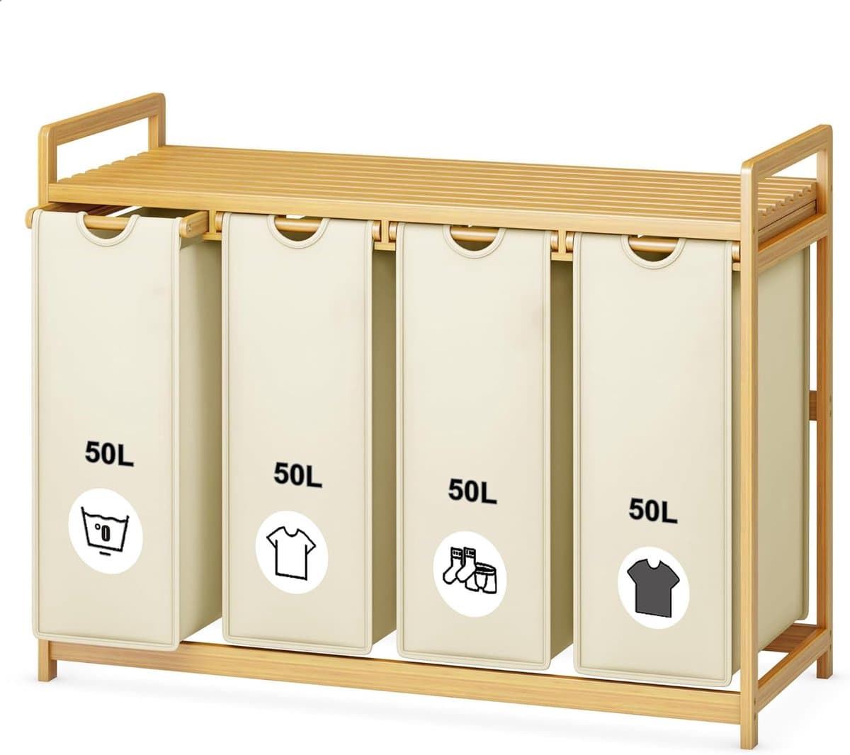 Wassorteerder 4 Vakken - Wasmand - 200L -Beige — afbeelding 1