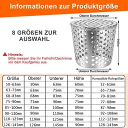 Roestvrijstalen anti-verstoppingsfilter, bladfilter voor afvoerbuizen, anti-verstoppingsbeschermer, geschikt voor dakgoten, goten en riolering, maat 50-63 mm. — thumbnail 4