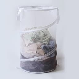 Opvouwbare witte wasmand, opvouwbare wasmand voor vuile was, wasmand met trekkoord voor vuile was, opbergmand voor dagelijkse benodigdheden. — thumbnail 4
