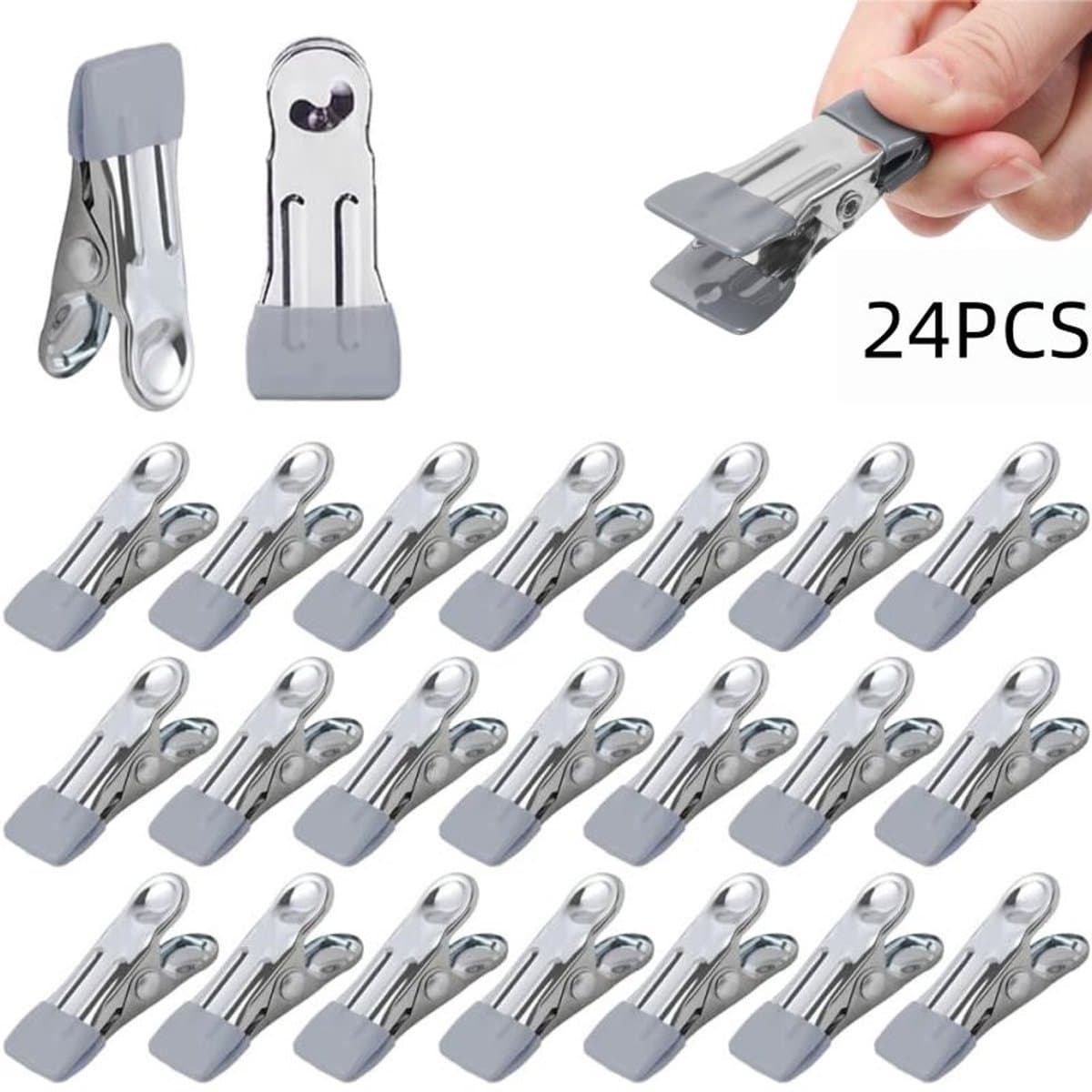 24 stuks - Roestvrijstalen wasknijpers - handdoek- en badhanddoekclips - windbestendige wasknijpers - geschikt voor sokken, strandhanddoeken en het afsluiten van voedsel - 5.5×2.3×2.3cm - grijs — afbeelding 1