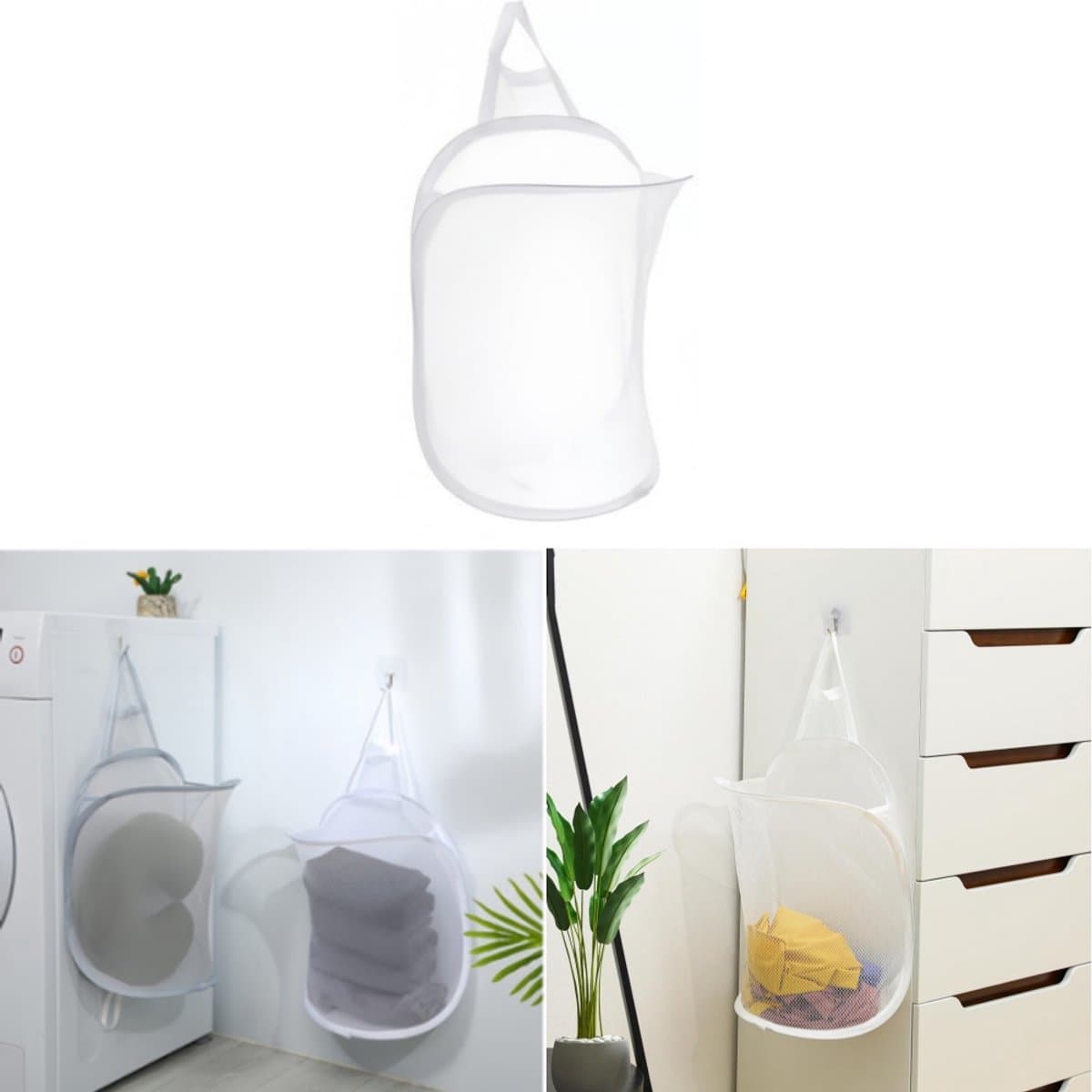 1 stuks – Opvouwbare wasmand voor aan de muur – Hangende wasmand – Wasmand van gaas voor aan de muur – Ademend – Met handvat – Wit – 30*40*18 cm – Geschikt voor kleding en speelgoed – Geschikt voor badkamers, campings en hotels — afbeelding 1
