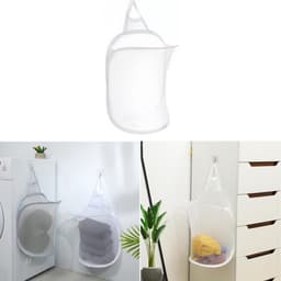 1 stuks – Opvouwbare wasmand voor aan de muur – Hangende wasmand – Wasmand van gaas voor aan de muur – Ademend – Met handvat – Wit – 30*40*18 cm – Geschikt voor kleding en speelgoed – Geschikt voor badkamers, campings en hotels — thumbnail 1