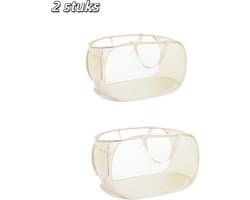 2 stuks - Wasmand - Gaas, opvouwbaar - Met zijvakken - Met verstevigde handvatten - Geschikt voor was, badkamer, kinderkamer, slaapzaal, reizen - Beige