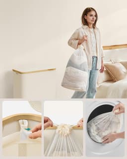 SONGMICS LCB513W01 Wasmand met deksel met 2 vakken, 130 liter, uitneembare waszak, Oxford-stof, handgrepen van bamboe, opvouwbaar, 52 x 38,5 x 70,5 cm, crèmewit — thumbnail 5