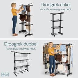 BAUER & MEYER® - Droogrek XL - Wasrek inklapbaar - Incl. 20 wasknijpers + 1x wasmand - 40 Meter drooglengte - Droogtoren Wastoren - 170 x 134 x 65 cm - Zwart — thumbnail 5