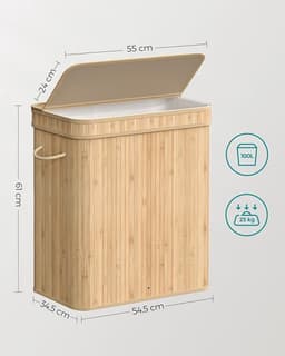 MAZAZU Wasmand Bamboe - Luxe Wasmand met Afneembare & Wasbare Linnen Zak - 100L - Beige - 54,5x34,5x61cm — thumbnail 2