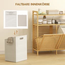 HOMCOM wasmandkast - bamboe - 82L x 33B x 88H cm natuurlijk hout — thumbnail 5