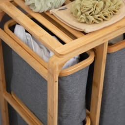 Wasmand Kledingmand Wasgoed Rek Wasopbergmand Met 3 Afneembare Waszakken Geschikt voor Slaapkamer en Badkamer 50x32x69.7cm Houtkleur Bamboe — thumbnail 4