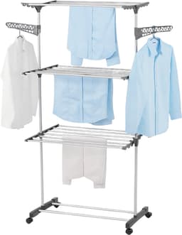 Lomera Inklapbaar Droogrek - Droogtoren Wit - 3 Niveaus - Verrijdbaar Droogrek - Met Zwenkwielen - Ruimtebesparend Wasrek - Droogrek Met Zijvleugels - Stabiel En Stevig - Metaal En Kunststof - Compact Ontwerp — thumbnail 1