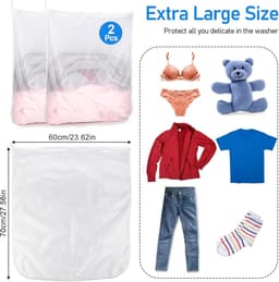 Wasnet voor wasmachine, 2 stuks wasnetten groot 60 x 70 cm, duurzame waszak, waszak, wasmachine met ritssluiting, waszak voor reizen, beha, schoenen, sokken, ondergoed, babykleding — thumbnail 4