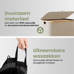 Nince Wasmand - 2 Vakken - 141L - Met Deksel - Wassorteerder - Uitneembare Waszakken - Bamboe - Opvouwbaar - Beige — thumbnail 3