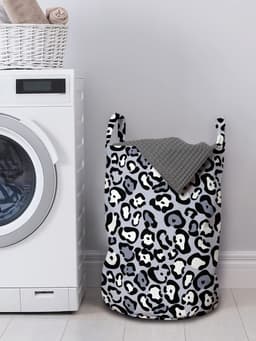 ABAKUHAUS Luipaardprint Waszak, dierenstijl, Wasmand met draaggrepen, Trekkoordsluiting voor wasstraten, 33 cm breed × 49 cm hoog, Grijs/Blauw — thumbnail 2