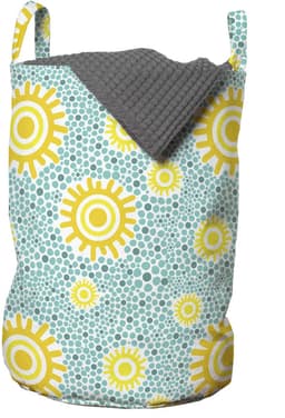 ABAKUHAUS Geel-blauwe waszak, zon en kleine stip, wasmand met handvat, trekkoordsluiting voor wasserettes, lichtblauw geel teal — thumbnail 4