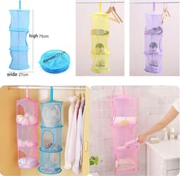 3-afdelings Gaas Hangende Opslagmand – Opvouwbare Netzak Organizer, Blauw, Voor Speelgoed, Kleding & Was – Ruimtebesparend — thumbnail 3