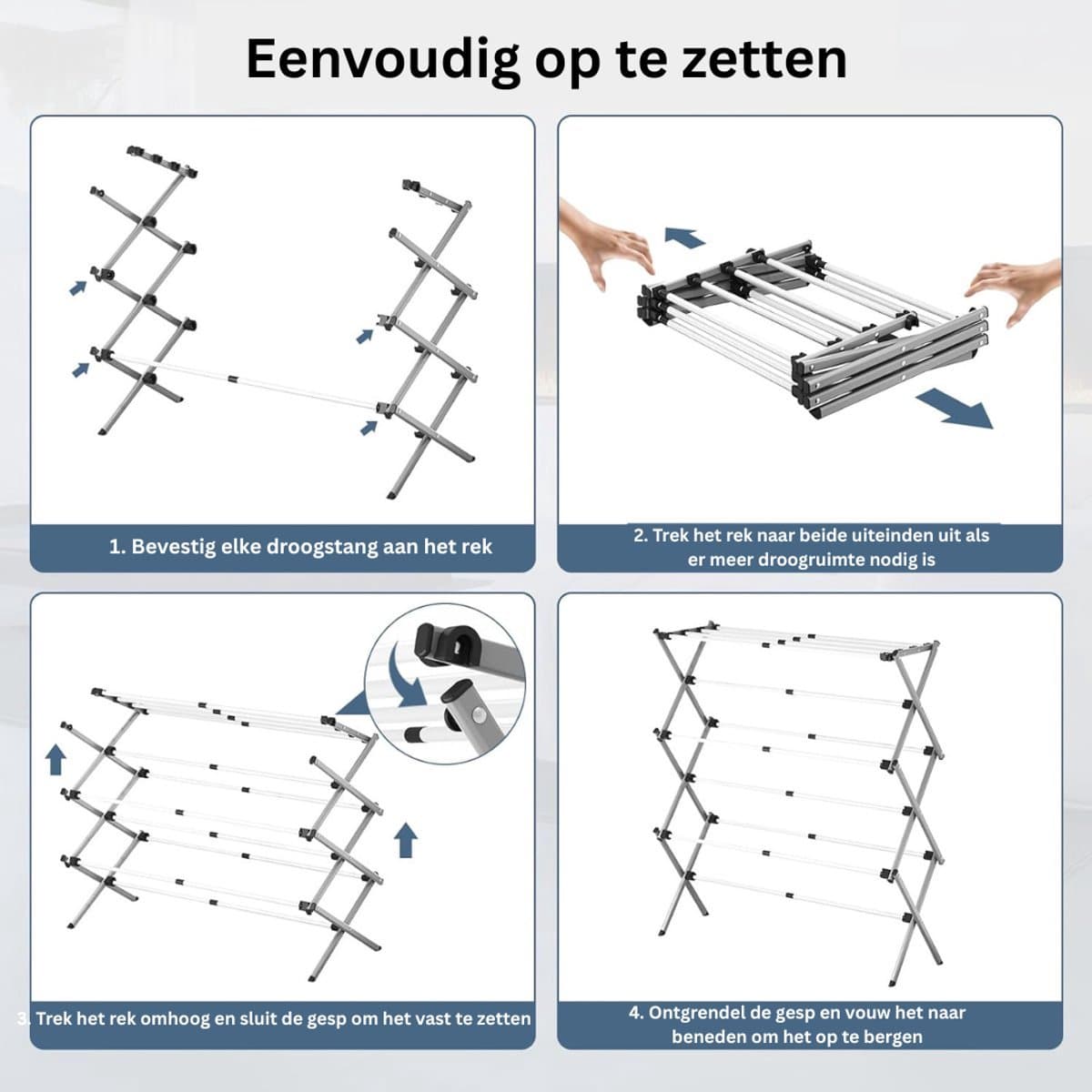 Thuys – Droogmolen met Voet voor Camping & Thuis - Wasrek Staand - Droogrek Inklapbaar - Wit met Grijs — afbeelding 1