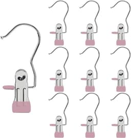 Wasknijpers - Kledinghangers met Clips - RVS Broekklemmen met Antislip - Kledinghaken - Hoedclips - Sokclips - Voor Rokken, Broeken & Sjaals (Roze, 10 stuks) — thumbnail 1