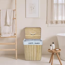 Bamboe wasmand - Naturel - 2 vakken - Opvouwbaar — thumbnail 3