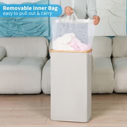 Wasmand met deksel 63L - Smalle Lichtgrijze Schoonmaakoplossing voor Uw Huis — thumbnail 5