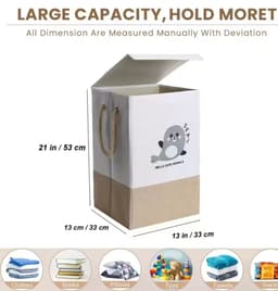Wasmand Kinderkamer - Speelgoedmand Kinderen - Opbergmand Kinderkamer - Opbergmand Met Deksel- Laundry Basket - 45L — thumbnail 2