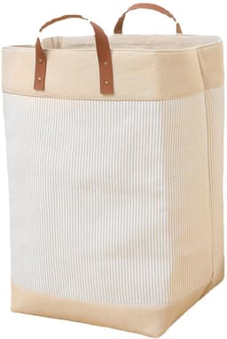 Webzon – Wasmand – Wasmanden – Wasmand inklapbaar – Opvouwbare Wasmand – 30×35×55 cm – Engels design – Jute stof met leren handvatten – Opbergmand – Opvouwbaar en ruimtebesparend – Creme-beige — thumbnail 2