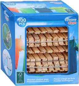 Lifetime Houten Wasknijpers - 100 Stuks - Sterk en Duurzaam voor Dagelijks Gebruik - Geschikt voor Alle Soorten Wasgoed - Milieuvriendelijk - 7,2x0,9x1,4 cm - Bruin — thumbnail 3