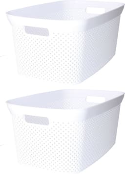 Wasmand - 2x - wit - kunststof - 34 x 54 x 23 cm - 35 liter - met handvatten - manden voor wasgoed — thumbnail 2