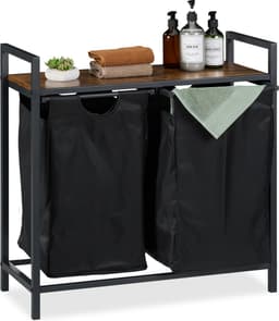 dubbele wasmand - op poten - 72 x 73 x 33 cm - met plank - 2 uitschuifbare vakken - industrieel — thumbnail 1