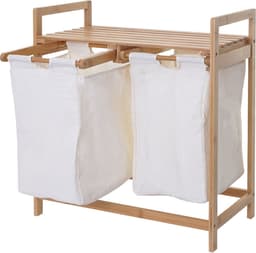 Wasmand MCW-B83, wassorteerder Wasmand, bamboe 2 compartimenten 74x64x33cm 70l ~ wit — thumbnail 5