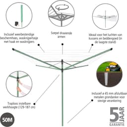 Brabantia Lift-O-Matic Droogmolen - met Metalen Grondanker, Beschermhoes, Wasknijpertasje en Wasknijpers - 50 m - Leaf Green — thumbnail 4