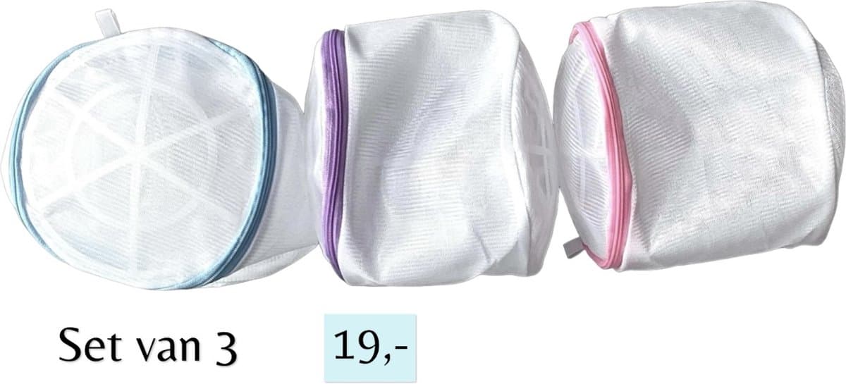 Wasbollen Wasnetten met rits - Set van 3 - Ø 16 cm - Inclusief verzenden - Ritssluiting - Wasnetjes - Washing Bag - Waszakken - Wasnetje bh lingerie - Wasnetten - Transparant - Wit - 100% polyester - Bescherm je wasgoed en wasmachine — afbeelding 1