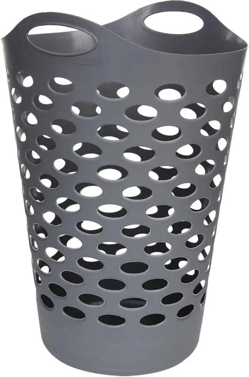 5Five Flexibele wasmand/opbergmand - rond - grijs - 60 liter - D41 x H66 cm — afbeelding 1