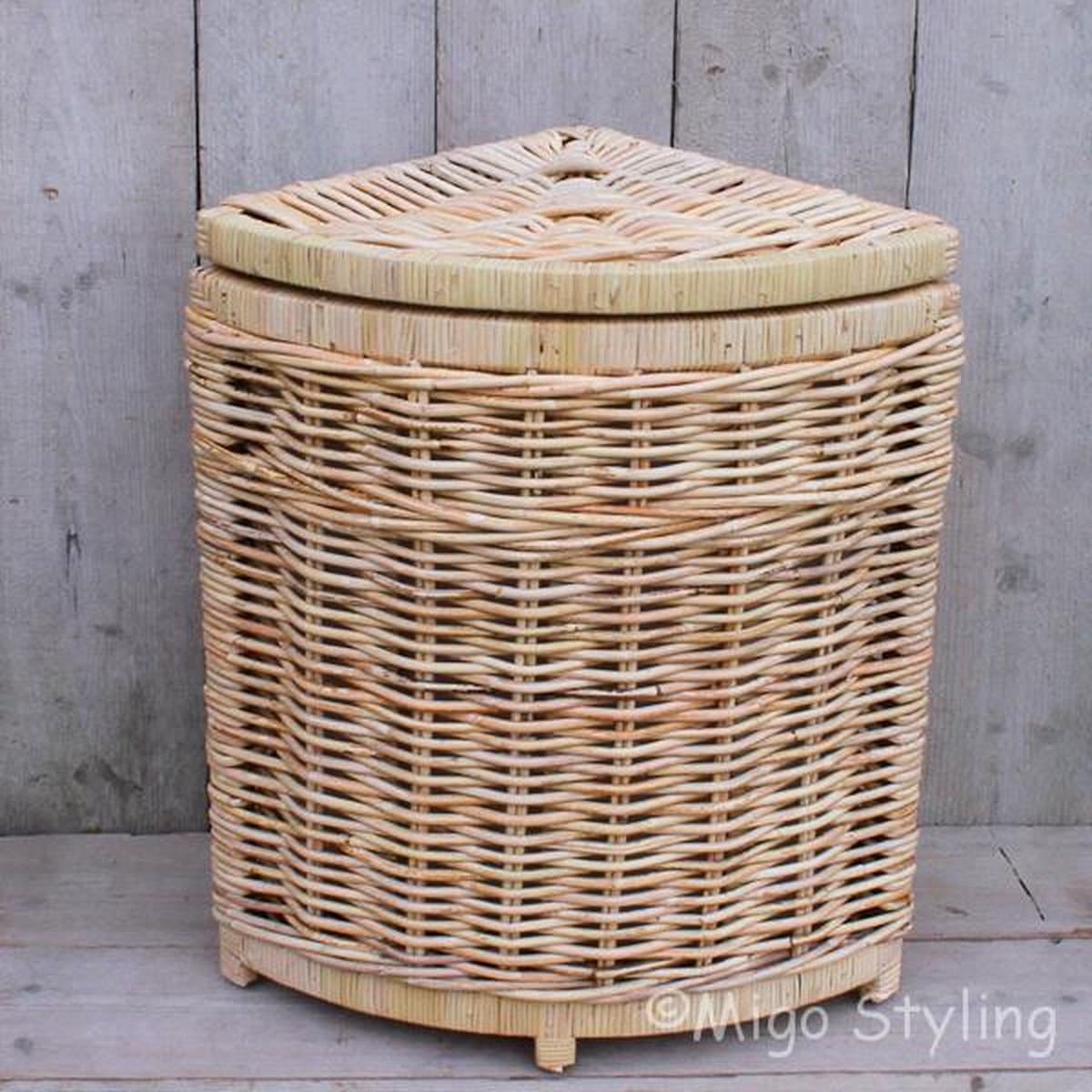 Hoekwasmand - Met deksel - 40x40xH65 - Riet - Rotan - Naturel — afbeelding 1