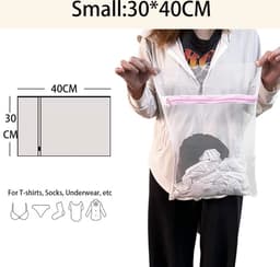 Waszak Wasmachine - 40 x 30 cm - 2 stuks - Wasnet Reizen - Laundry Bag - Waszak met Rits - Wit met Roze Rits — thumbnail 1
