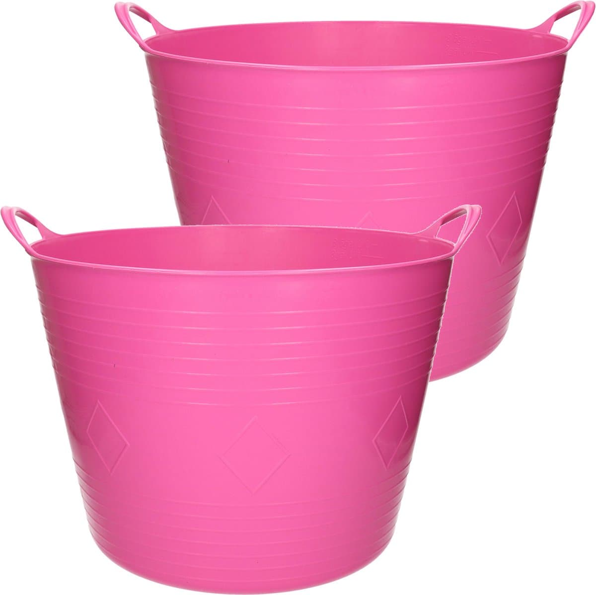 Flexibele kuip - 2x stuks - 40 liter - roze - kunststof - D45 cm - emmer - wasmand — afbeelding 1