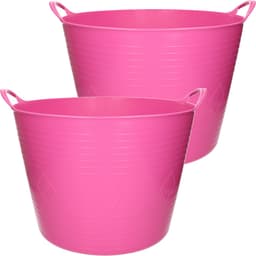 Flexibele kuip - 2x stuks - 40 liter - roze - kunststof - D45 cm - emmer - wasmand — thumbnail 1