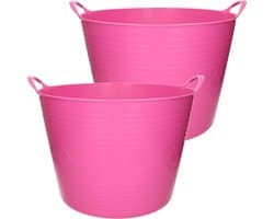 Flexibele kuip - 2x stuks - 40 liter - roze - kunststof - D45 cm - emmer - wasmand — afbeelding 1
