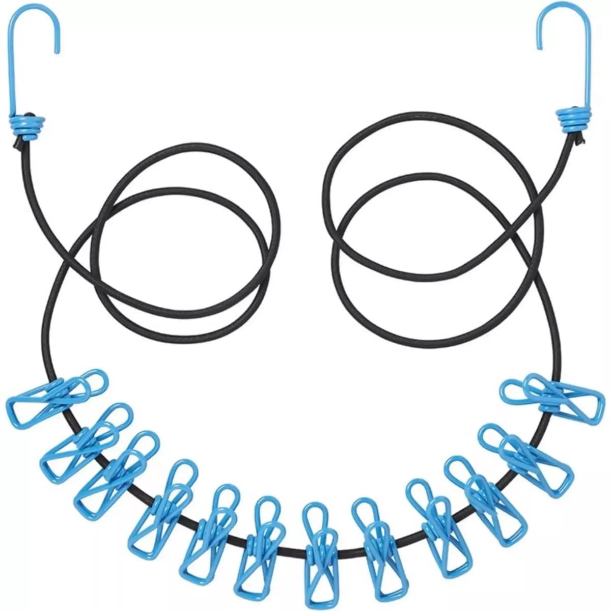 Benson Draagbare elastische waslijn - 1,9 m tot 3,2 m - 12 knijpers - zwart en blauw — afbeelding 1