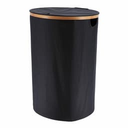 Tendance Wasmand met deksel - rond - bamboe hout - 70L - zwart - 60 x 40 cm - was sorteren — thumbnail 1