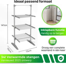 DreamGoods Elektrisch Droogrek PRO - Instelbare Temperaturen & Timer - Duurzaam Drogen - Verwarmd Droogrek - Elektrische Droogrek - Elektrisch Wasrek - Electrisch - Inklapbaar - Droogrek met Verwarming - Elektrische Droogrek Energiezuinig — thumbnail 5