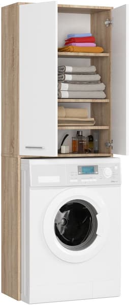 Badkamerkast voor Wasmachine FIN / Hoge Wasmachinekast met 2 Deuren / AKORD Furniture Factory / Sonoma Eik - Wit / 64 x 180 x 30 cm — thumbnail 3