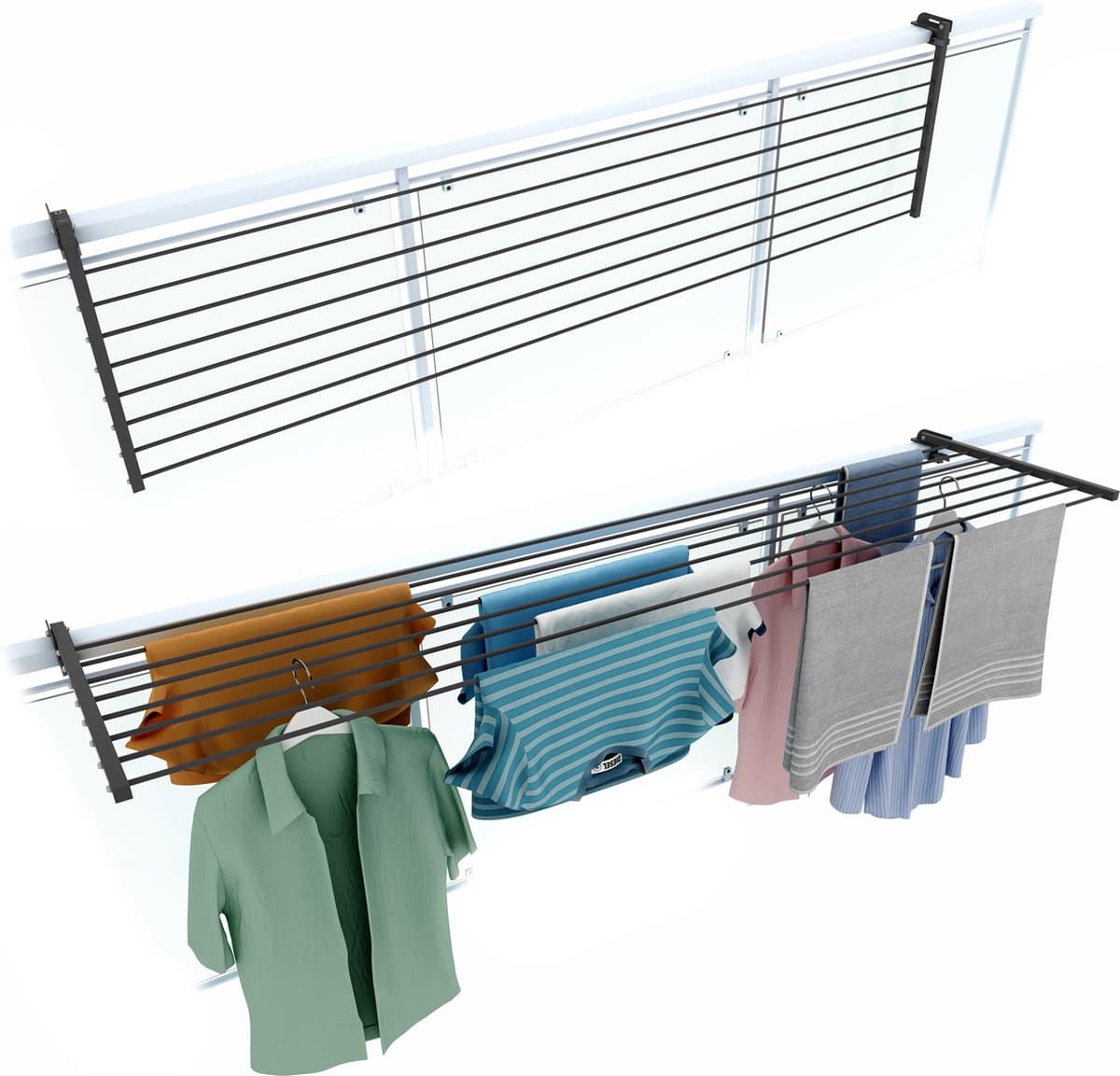 Foxydry Duo 202 cm balkon droogrek - antraciet - rechthoekige reling — afbeelding 1