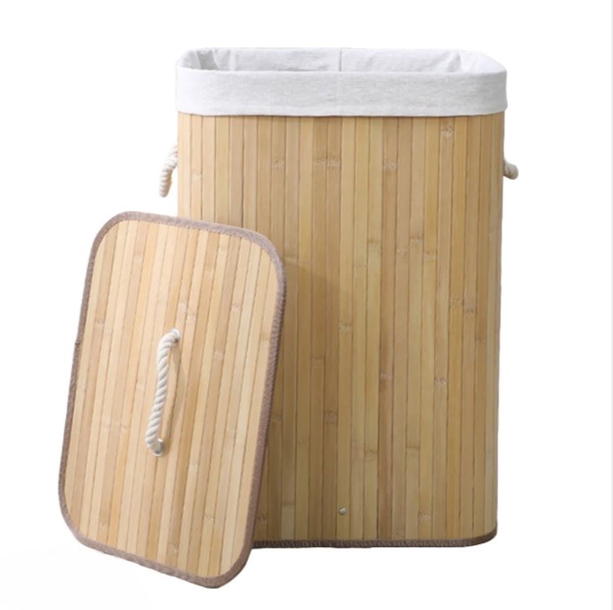 Ceruzo Bamboe Wasmand met Deksel - 72L - Bamboe - Binnenzak Wasbaar - Wassorteerder - Handvaten-Naturel — afbeelding 1
