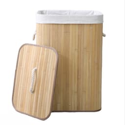 Ceruzo Bamboe Wasmand met Deksel - 72L - Bamboe - Binnenzak Wasbaar - Wassorteerder - Handvaten-Naturel — thumbnail 1