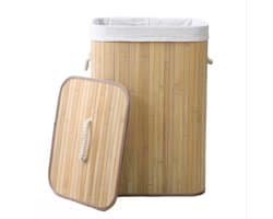 Ceruzo Bamboe Wasmand met Deksel - 72L - Bamboe - Binnenzak Wasbaar - Wassorteerder - Handvaten-Naturel