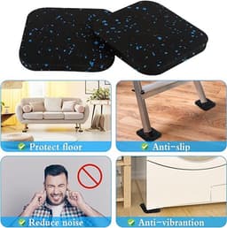 Azalia 4 stuks 9 x 9 x 1 cm wasmachine-onderleggers, rubberen pads, anti-trillingsdemper voor droger, meubels en kasten, luidspreker-rubberen mat, premium sluitringen, mat, 1 cm dik — thumbnail 3