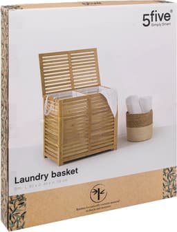 5Five Wasmand Bamboe - Dubbele bak - 2x 50 liter compartiment - 58 x 40 x 60 cm - met deksel — thumbnail 4
