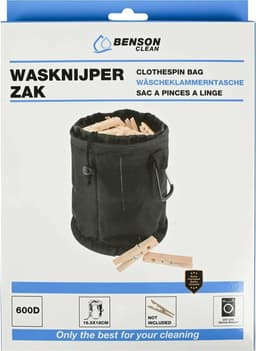 Benson Wasknijpers mandje/zakje - 2x - koord en karabijnhaak - D16 x H18 cm - Knijpermandje — thumbnail 2
