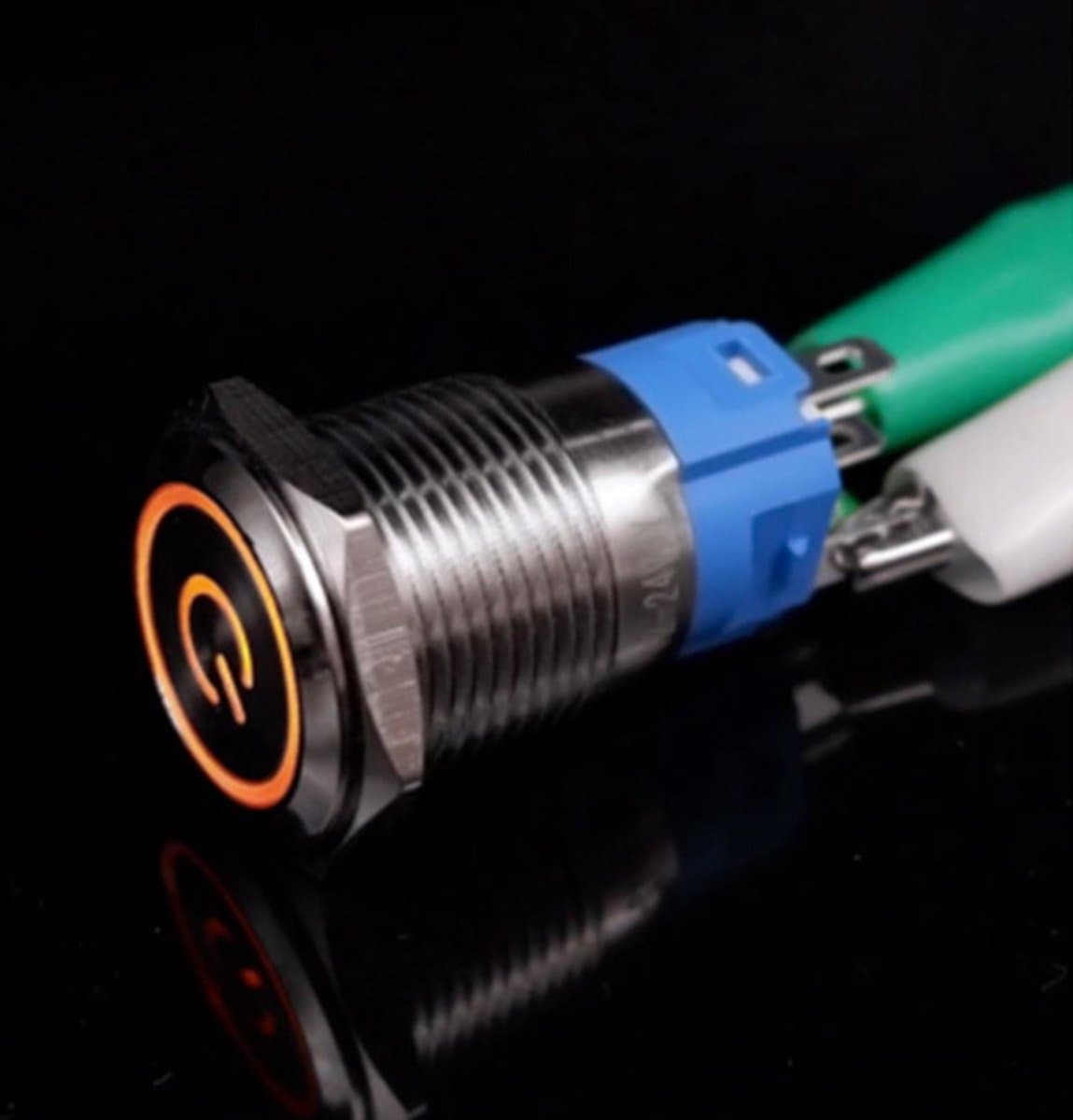 12V/24V Metalen Power LED druk schakelaar 16mm angel eye Self-locking met Kabel — afbeelding 1
