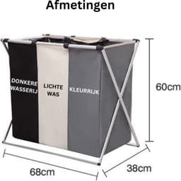 Wasmand 3 Vakken - Wassorteerder - Wasmand - Wasmand Voor Vuile Kleren - Inklapbare Mand — thumbnail 3