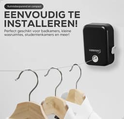 Vannons - Waslijn - Waslijn Uittrekbaar - Roldrooglijn - Drooglijn - Waslijndraad Staal - Tot 4.3 meter - Zwart — thumbnail 3